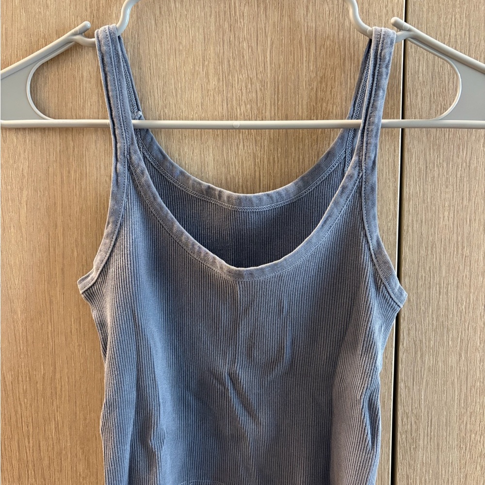 Brandy Melville Ribbed V-Neck Tank Top - Dusty Blue